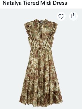 Nataya Olive & Cream Floral Tiered Midi Dress